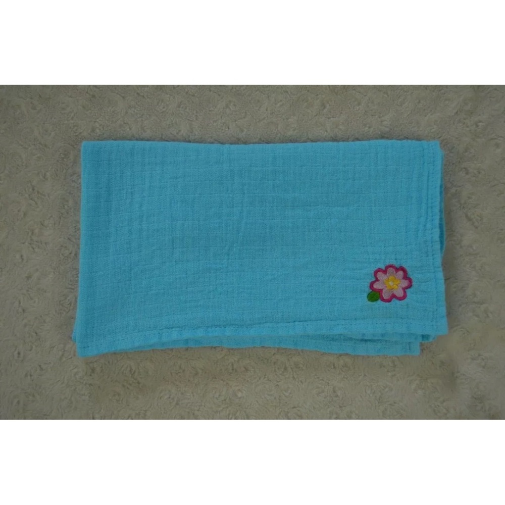 Green Sprouts Blue Pink Flower Baby Blanket Muslin Swaddle Material Lovey